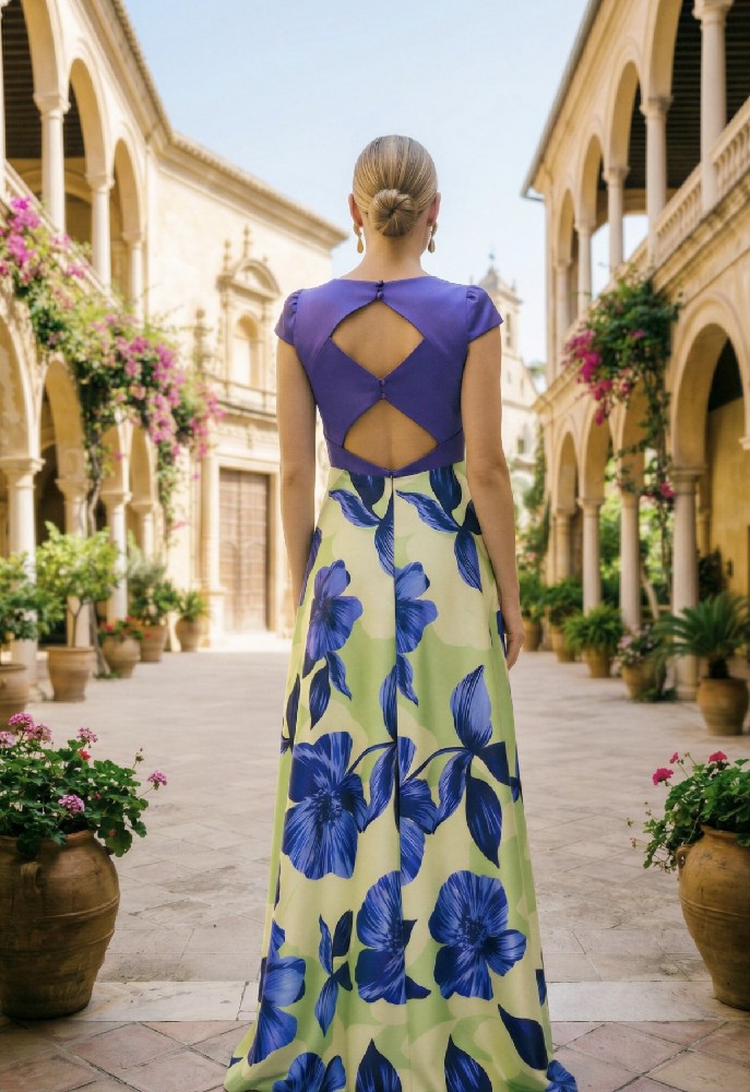 VESTIDO LARGO COMBINADO